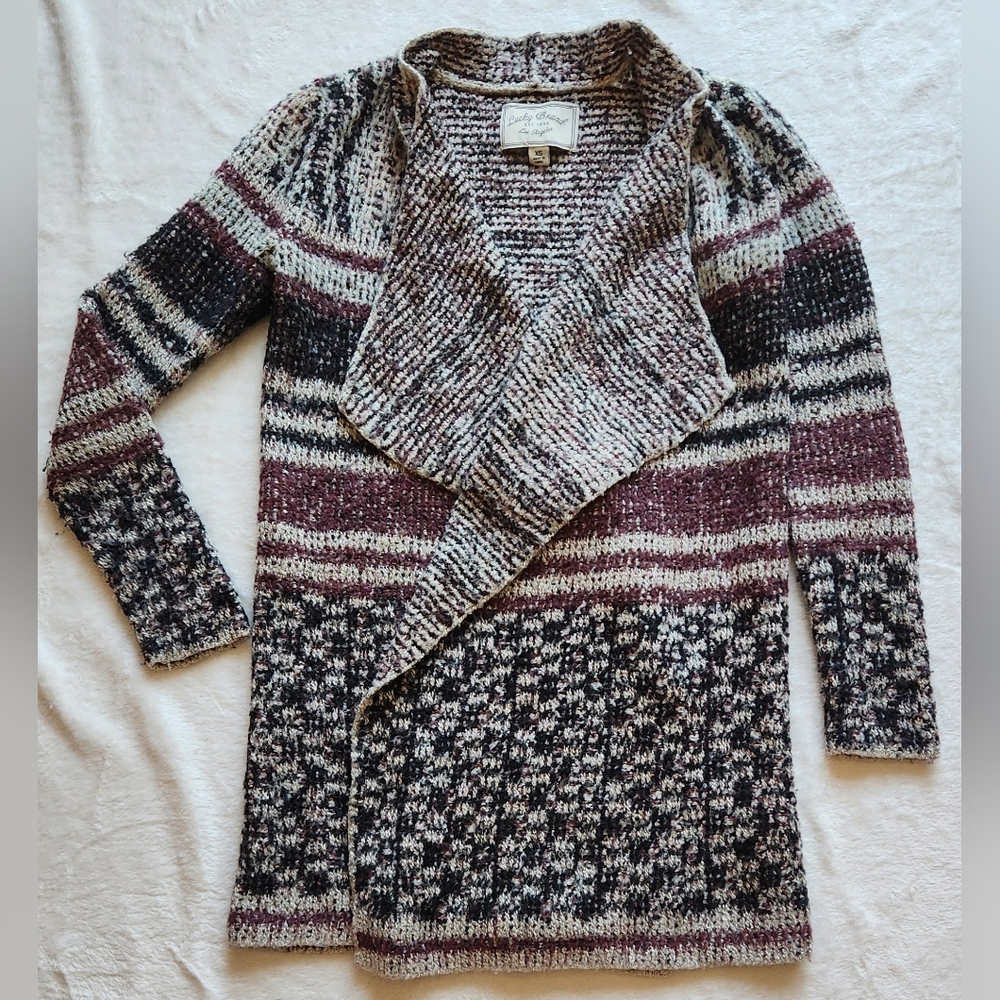 LIKE NEW Lucky Brand Black, Red, and Gray Cozy Knit Cardigan